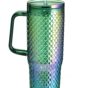 Iridescent Green Tumbler with Handle